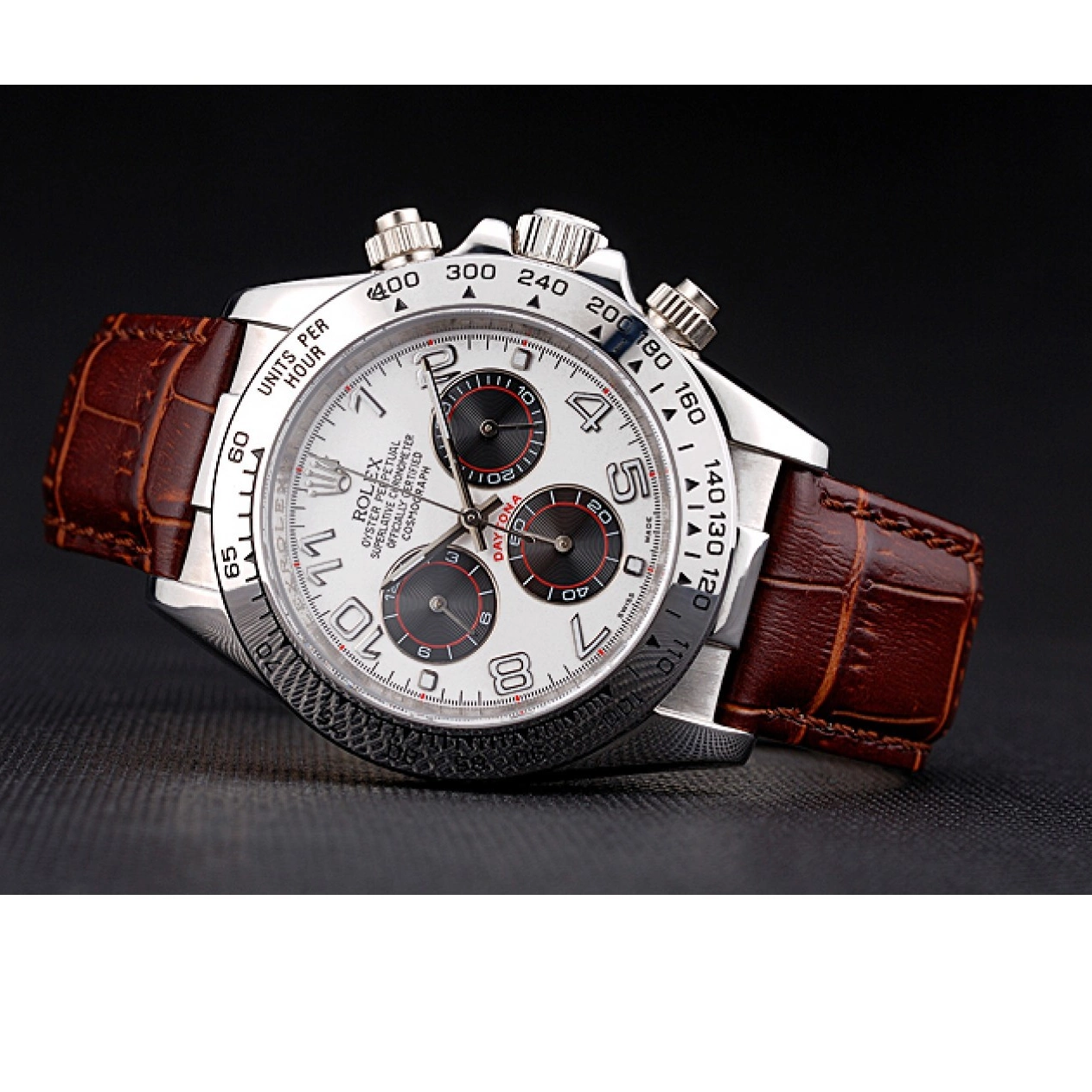 AAA Replica Watches Leather Daytona Dial Rolex Stainless Case Strap White Brown Steel 0815
